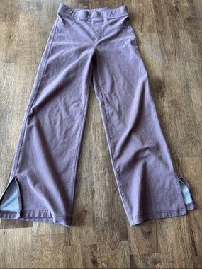 H&M Girls Brown Wide-Leg Sweatpants, Faux Jean with Ankle Slits